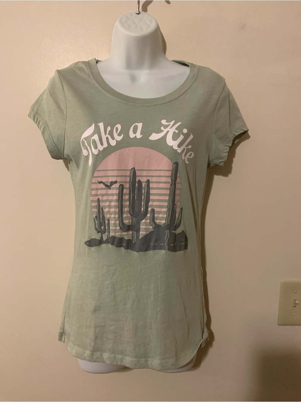 Wound Up Sage Green 'Take a Hike' Cactus Graphic Tee